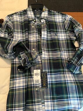 Polo by Ralph Lauren Blue, Green & White Plaid Button-Down Shirt